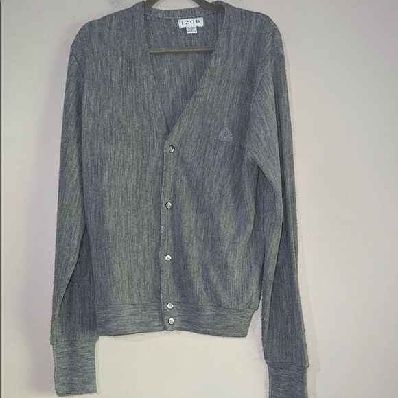 Izod Gray Cardigan V-Neck Sweater - Picture 1 of 8